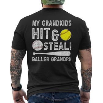 Baller Grandpa Softball Baseball Grandpa Men's T-shirt Back Print - Monsterry