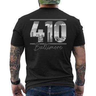 Baltimore 410 Area Code Skyline Maryland Vintage Men's T-shirt Back Print - Seseable