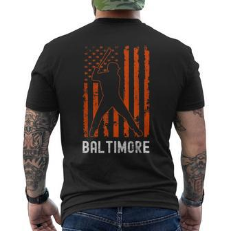 Baltimore Maryland American Flag Baseball Weathered Men's T-shirt Back Print - Seseable