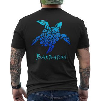 Barbados Tribal Turtle Polynesian Tattoo Style Vacation Men's T-shirt Back Print - Monsterry