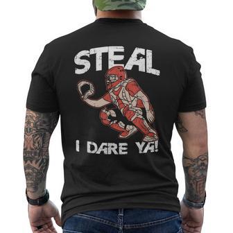 Baseball Catcher Steal I Dare Ya Men's T-shirt Back Print - Monsterry