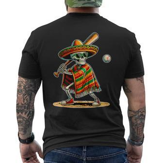 Baseball Skeleton Mexican Sombrero Cinco De Mayo Men's T-shirt Back Print - Seseable