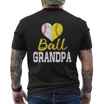 Baseball Softball Ball Heart Grandpa Mens Back Print T-shirt | Mazezy