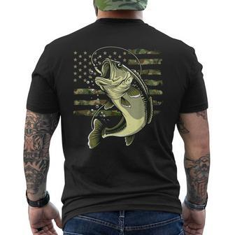 Bass Fish Fishing Usa American Flag Camouflage Fisherman Men's T-shirt Back Print - Seseable