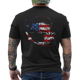 Bass Fishing Fish American Flag Patriotic Fourth Of July Men's T-shirt Back Print - Monsterry