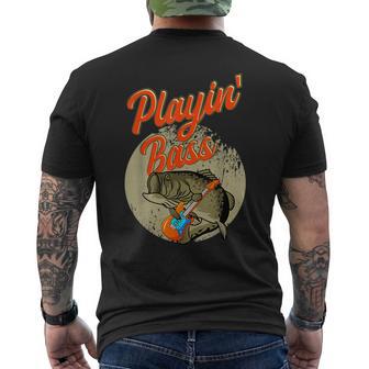 Bass Fishing Playing Guitar Angling Fisherman Black Fish Men's T-shirt Back Print - Monsterry CA