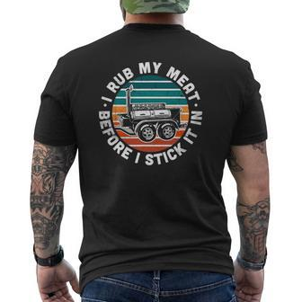 Bbq Dad Offset Smoker Pit Accessory I Rub My Meat Text Mens Back Print T-shirt | Mazezy