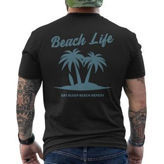 Beach Lifestyle Life Surfer Island Eat Sleep Beach Repeat Men's T-shirt Back Print - Monsterry