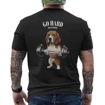 Beagle Dog Weightlifting In Fitness Gym Men's T-shirt Back Print - Monsterry CA