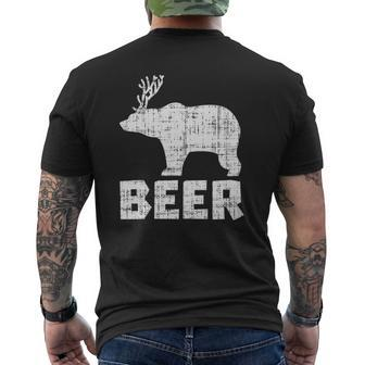 Bear Deer Beer Drinking Hunting Camping Dad Uncle Mens Back Print T-shirt | Mazezy