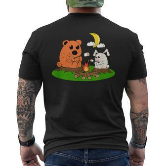Bear Rabbit Roasting Marshmallow Campfire Bonfire Camping Men's T-shirt Back Print - Monsterry