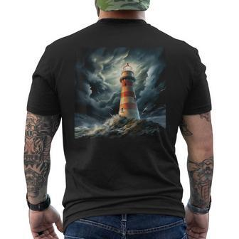 Beatiful Lighthouse In Wild Ocean Waves Lighthouse Men's T-shirt Back Print - Thegiftio UK