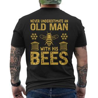 Beekeeping Never Underestimate An Old Man With His Bees Men's T-shirt Back Print - Seseable