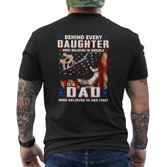 Behind Every Daughter Who Believes In Herself Is A Dad American Flag Mens Back Print T-shirt | Mazezy