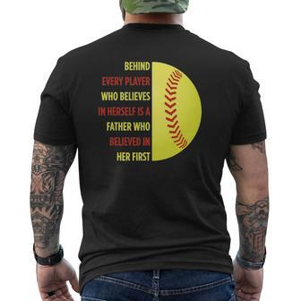 Behind Every Player Is A Father Softball Dad Softball Mens Back Print T-shirt | Mazezy UK