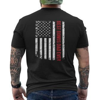Best Bonus Dad Ever Stepdad Stepfather Father's Day American Flag Mens Back Print T-shirt | Mazezy