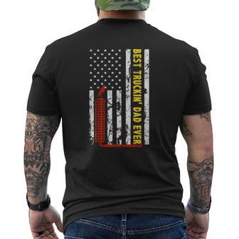 Best Truckin Dad Ever Thin Yellow Line American Flag Trucker Mens Back Print T-shirt | Mazezy