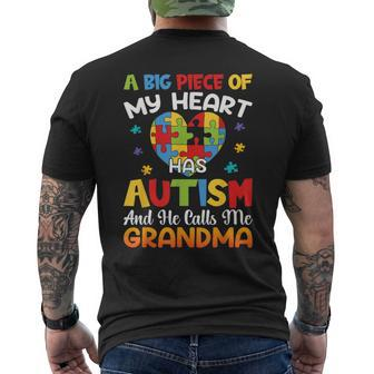A Big Piece Of My Heart Has Autism And He Calls Me Grandma Men's T-shirt Back Print - Seseable