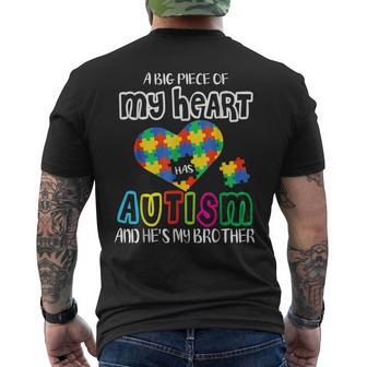 A Big Piece Of My Heart Has Autism And He's My Brother Men's T-shirt Back Print - Seseable