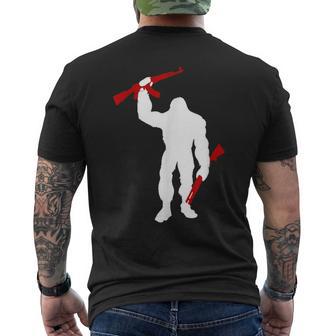 Bigfoot 2Nd Amendment Sasquatch With Ak-47 Rifle And Shotgun Men's T-shirt Back Print - Monsterry DE