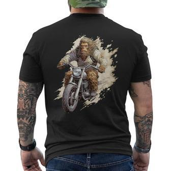 Bigfoot Biker Sasquatch Bigfoot Riding A Motorcycle Men's T-shirt Back Print - Monsterry