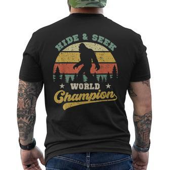 Bigfoot Hide And Seek World Champion Sasquatch Retro Vintage Men's T-shirt Back Print - Monsterry
