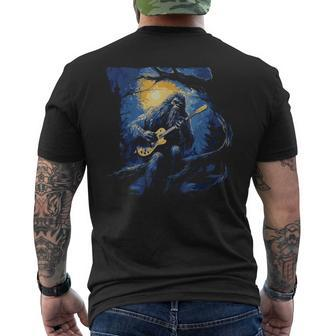 Bigfoot Playing A Guitar Starry Night Sasquatch Rocker Men's T-shirt Back Print - Monsterry