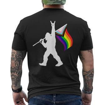 Bigfoot Rock On Lgbtq Progressive New Pride Flag Men's T-shirt Back Print - Monsterry DE
