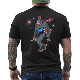 Bigfoot Sasquatch 4Th Of July American Usa Flag Fireworks Mens Back Print T-shirt - Thegiftio UK