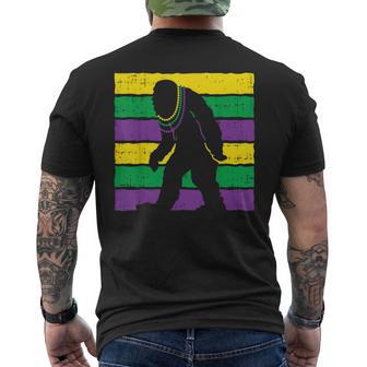 Bigfoot Sasquatch Beads Purple Green Yellow Mardi Gras Men's T-shirt Back Print - Monsterry CA