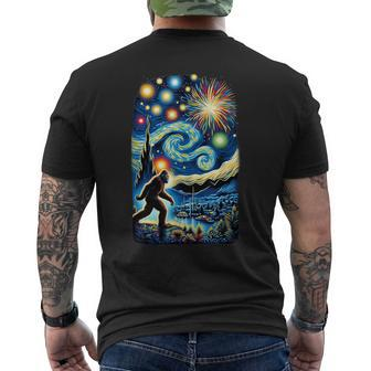 Bigfoot Sasquatch July 4Th Van Gogh Starry Night Fireworks Men's T-shirt Back Print - Monsterry