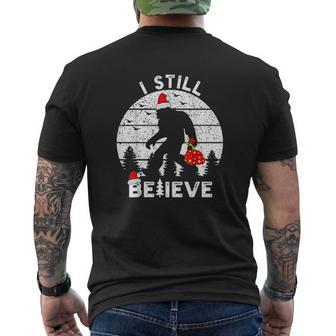 Bigfoot Sasquatch Yeti Believe Santa Hat Christmas Pajamas Mens Back Print T-shirt - Seseable