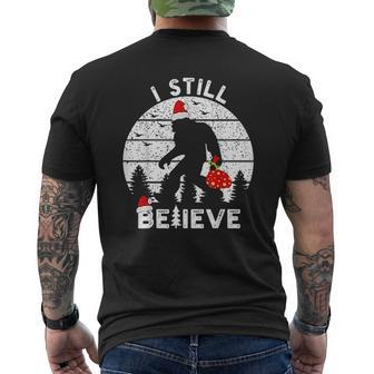 Bigfoot Sasquatch Yeti Believe Santa Hat Christmas Pajamas Mens Back Print T-shirt - Seseable