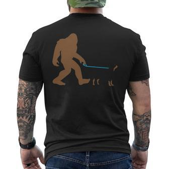 Bigfoot Walking Rottweiler Dog Sasquatch Men's T-shirt Back Print | Mazezy