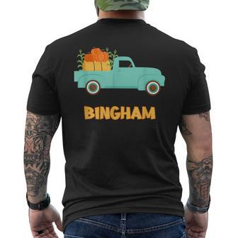 Bingham Custom Last Name Family Pumpkins Thanksgiving Men's T-shirt Back Print - Monsterry