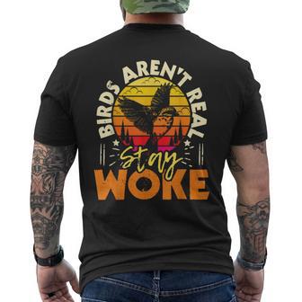 Birds Aren’T Real Stay Woke Birding Bird Watching Birder Men's T-shirt Back Print - Monsterry CA