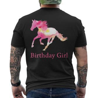 Birthday Girl Pink Watercolor Horse Men's T-shirt Back Print | Mazezy