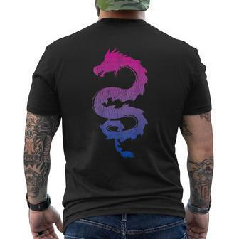 Bisexual Japanese Dragon Bi Pride Flag Colors Back Men's T-shirt Back Print - Monsterry CA