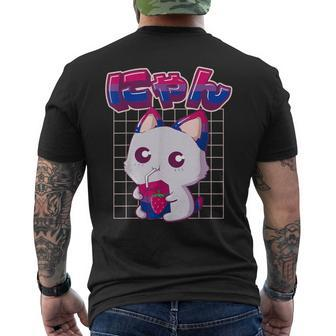 Bisexual Pride Bi Kawaii Cat Strawberry Milk Bisexual Flag Men's T-shirt Back Print - Monsterry UK