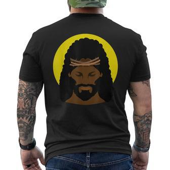 Black Jesus With Afro African American Religious Portrait Men's T-shirt Back Print - Seseable
