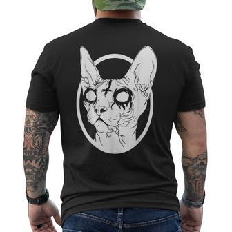 Black Metal Sphynx Cat I Goth And Death Metal Men's T-shirt Back Print - Monsterry