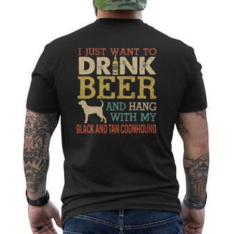 Black And Tan Coonhound Dad Drink Beer Hang With Dog Mens Back Print T-shirt | Mazezy