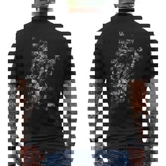 Black And White Cat Playing Guitar Rock Cat Heavy Meowtal Men's T-shirt Back Print - Thegiftio