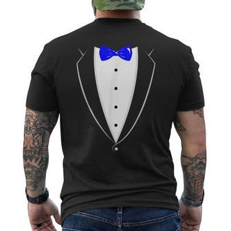 Black And White Tuxedo With Blue Bow Tie Men's T-shirt Back Print - Monsterry UK