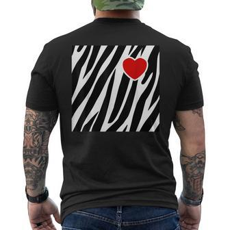 Black And White Zebra Print With Heart Men's T-shirt Back Print | Mazezy