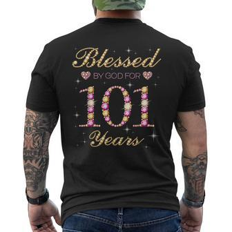Blessed By God For 101 Years Old 101St Birthday Party Men's T-shirt Back Print - Seseable