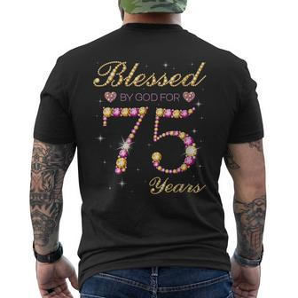Blessed By God For 75 Years Old 75Th Birthday Party Mens Back Print T-shirt - Thegiftio UK
