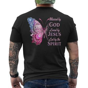 Blessed By God Loved By Jesus Pink Butterfly Men's T-shirt Back Print - Monsterry DE