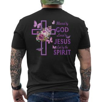 Blessed By God Loved By Jesus Purple Cross Men's T-shirt Back Print - Monsterry AU