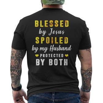 Blessed By Jesus Spoiled By My Husband Protected By Both Men's T-shirt Back Print | Mazezy